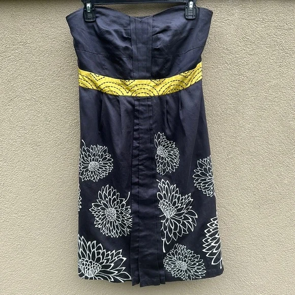 anthropologie floreat embroidered dress Anthropologie 🔥 Floreat Gray Floral Strapless Embroidered Dress Sz 8